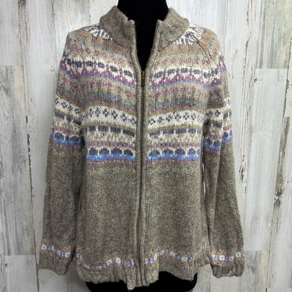 TanJay‎ Vintage Nordic Knit Multicolor Patterned Zip-Up Sweater